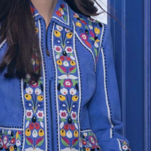 Double D Ranch leather fringe jacket floral embroidered cross stitch RTL $1200 - Picture 9 of 9